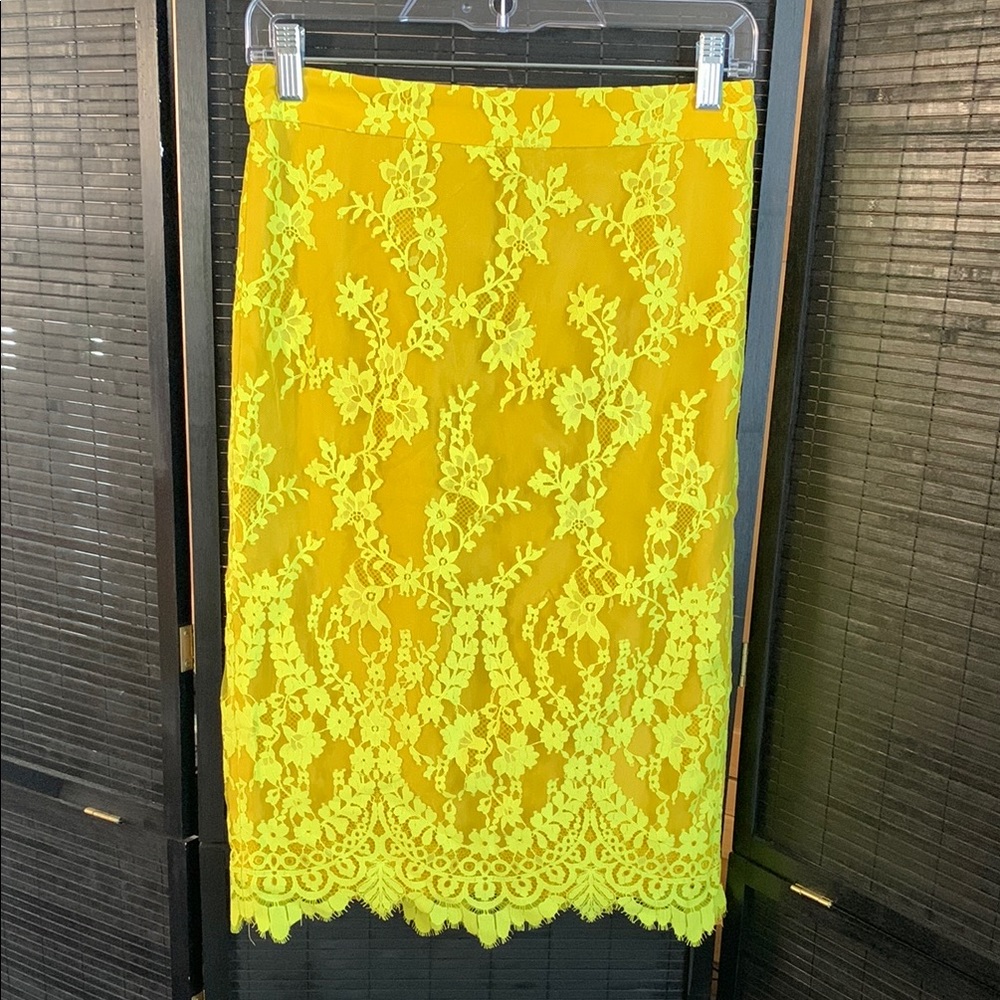 J. Crew Yellow Chantilly Lace Pencil Skirt